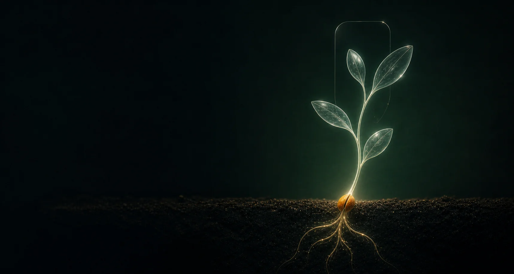 A seedling growing into a phone that shows a finished app, the GrowApps brand illustration.